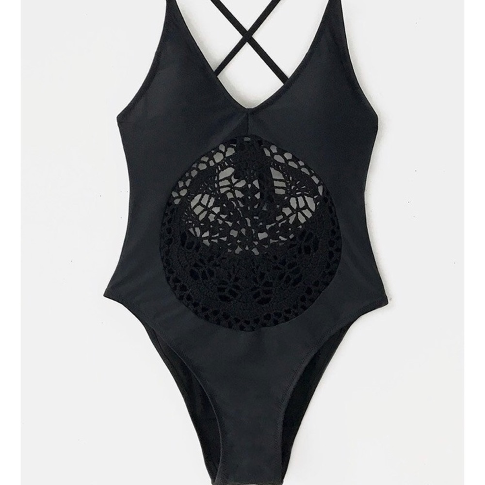 Black one piece crochet swimsuit